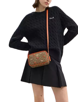 Coach Mini Jamie Camera Bag In Signature Canvas With Orange Print Tan