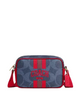 Coach Mini Jamie Camera Bag In Signature Canvas With Varsity Stripe Denim Bold Red