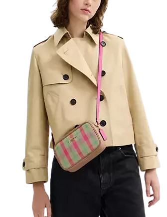 Coach Mini Jamie Camera Bag With Plaid Print Pink