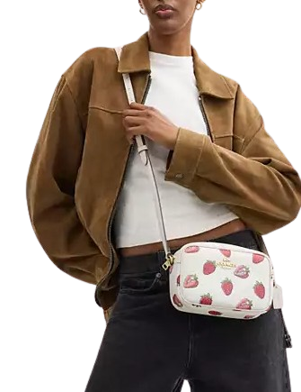 Coach Mini Jamie Camera Bag With Strawberry Print Chalk
