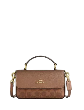 Coach Mini Josie Top Handle Bag In Signature Canvas Brown Copper 
