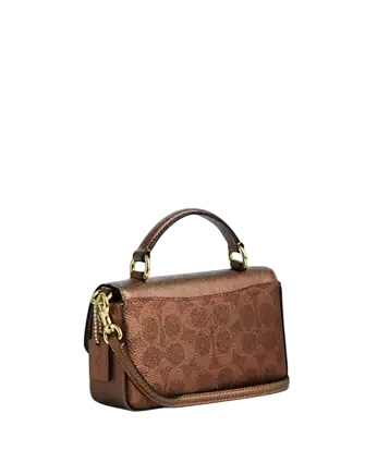 Coach Mini Josie Top Handle Bag In Signature Canvas Brown Copper 