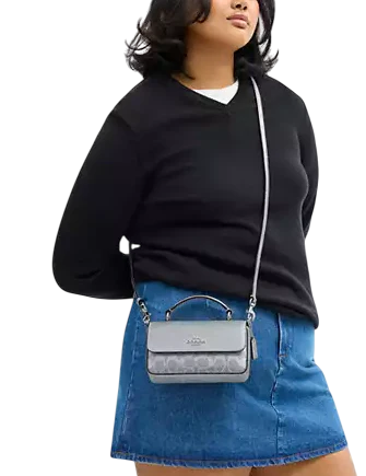 Coach Mini Josie Top Handle Bag In Signature Canvas Gray Silver