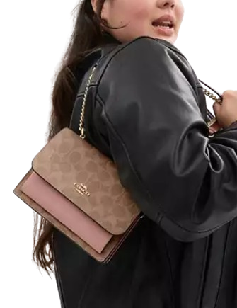 Coach Mini Klare Crossbody Bag In Signature Canvas Tan Pink Petal