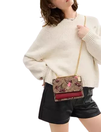 Coach Mini Klare Crossbody Bag In Signature Canvas With Cherry Print Tan 