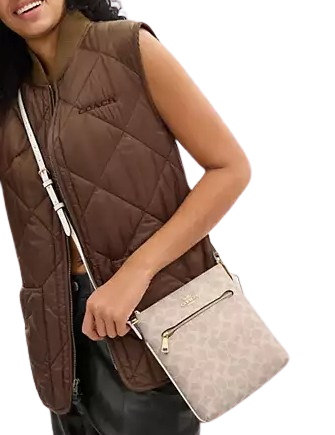 Coach Mini Rowan File Bag In Signature Canvas Sand Chalk