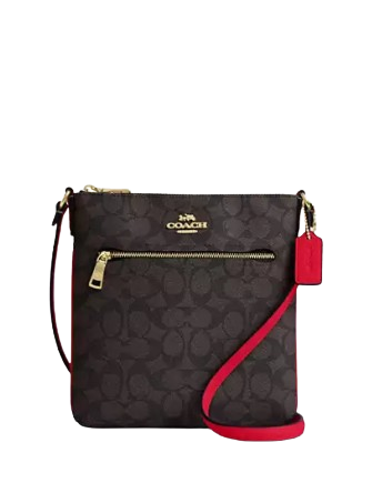 Coach Mini Rowan File Bag In Signature Canvas Walnut Bold Red