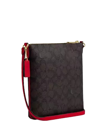 Coach Mini Rowan File Bag In Signature Canvas Walnut Bold Red