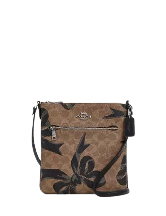 Coach Mini Rowan File Bag In Signature Canvas With Bow Print Tan Black 