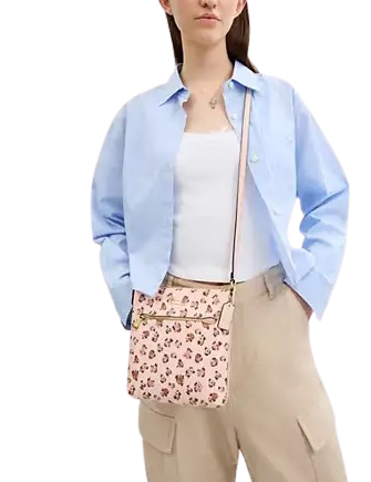 Coach Mini Rowan File Bag With Rose Print Blush