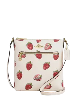 Coach Mini Rowan File Bag With Strawberry Print Chalk