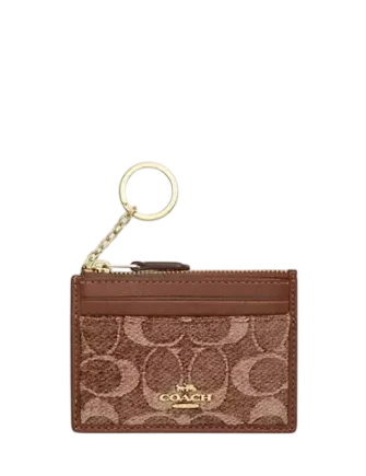 Coach Mini Skinny ID Case In Signature Chenille Light Khaki Vintage Brown