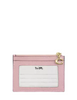 Coach Mini Skinny Id Case In Loved Denim With Quilting And Charm Light Pink