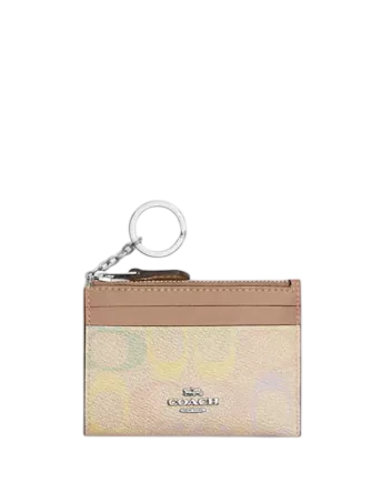 Coach Mini Skinny Id Case In Rainbow Signature Canvas