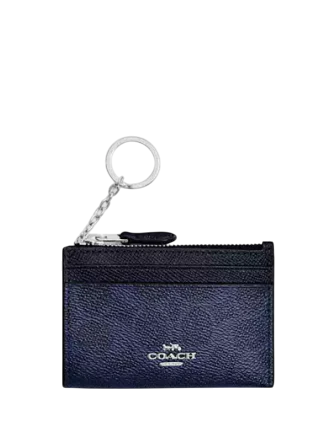 Coach Mini Skinny Id Case In Signature Canvas Blue Navy