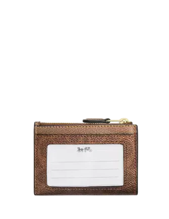 Coach Mini Skinny Id Case In Signature Canvas Brown Copper