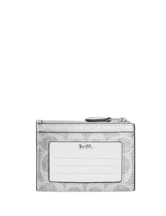 Coach Mini Skinny Id Case In Signature Canvas Grey Silver 