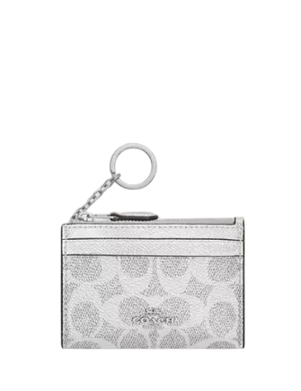 Coach Mini Skinny Id Case In Signature Canvas Grey Silver 
