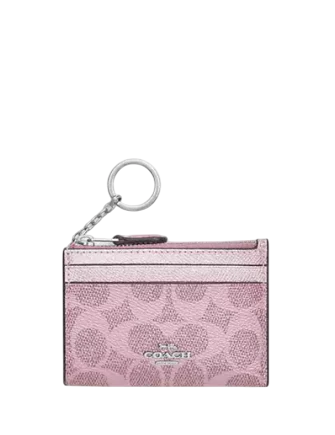 Coach Mini Skinny Id Case In Signature Canvas Pink Rose
