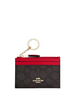 Coach Mini Skinny Id Case In Signature Canvas Walnut Bold Red