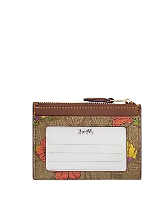 Coach Mini Skinny Id Case In Signature Canvas With Floral Print Khaki Multi
