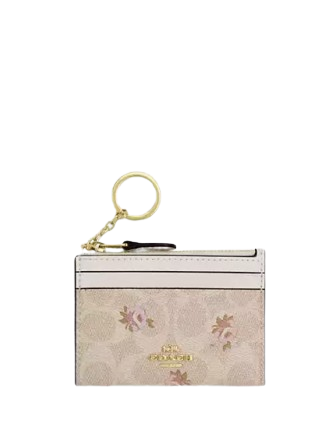 Coach Mini Skinny Id Case In Signature Canvas With Floral Print Sand
