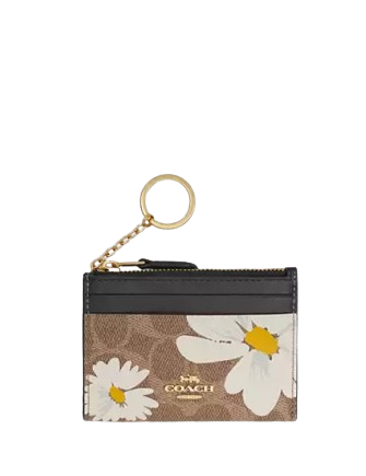 Coach Mini Skinny Id Case In Signature Canvas With Floral Print Tan