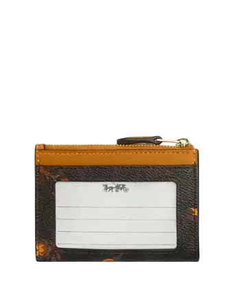 Coach Mini Skinny Id Case In Signature Canvas With Floral Print Walnut Yellow
