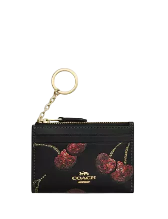 Coach Mini Skinny Id Case With Cherry Print Black