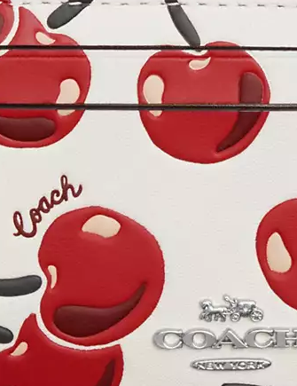 Coach Mini Skinny Id Case With Cherry Print Chalk