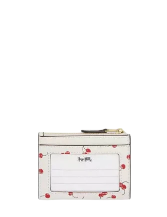 Coach Mini Skinny Id Case With Cherry Print Chalk