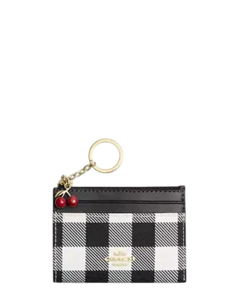 Coach Mini Skinny Id Case With Gingham Print And Charm Black White