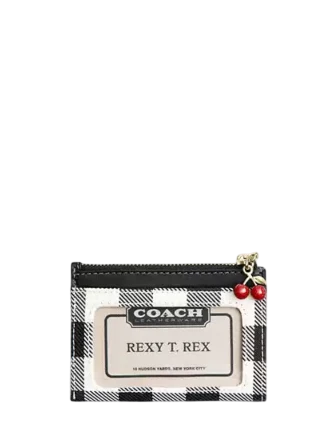 Coach Mini Skinny Id Case With Gingham Print And Charm Black White