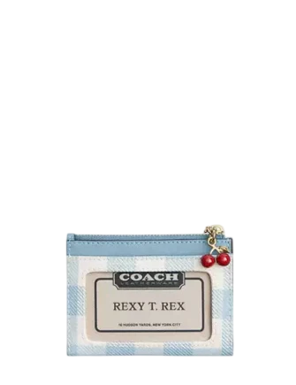 Coach Mini Skinny Id Case With Gingham Print And Charm Blue