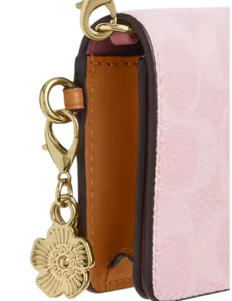 Coach Mini Wallet On A Chain In Signature Canvas With Charms Powder Pink