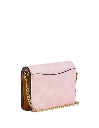 Coach Mini Wallet On A Chain In Signature Canvas With Charms Powder Pink
