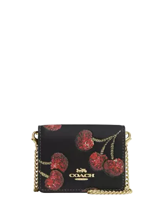 Coach Mini Wallet On A Chain With Cherry Print
