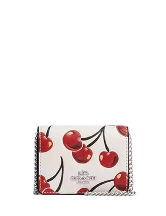 Coach Mini Wallet On A Chain With Cherry Print Chalk
