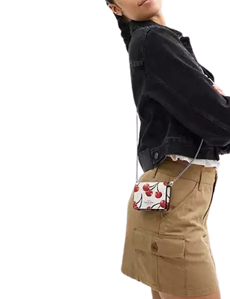 Coach Mini Wallet On A Chain With Cherry Print Chalk