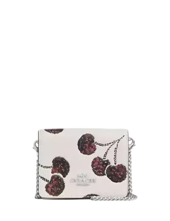 Coach Mini Wallet On A Chain With Cherry Print Chalk