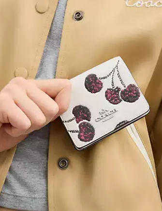 Coach Mini Wallet On A Chain With Cherry Print Chalk