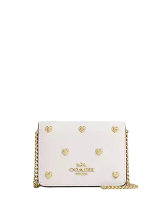 Coach Mini Wallet On A Chain With Heart Rivets Chalk