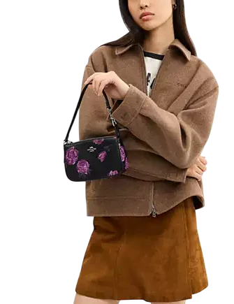 Coach Nolita 19 With Floral Print Black Purple