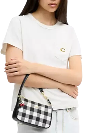 Coach Nolita 19 With Gingham Print And Charm Black White
