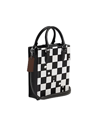 Coach North South Mini Tote With Checkerboard Print Black Chalk