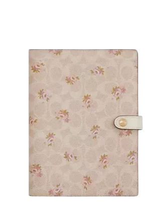 Coach Notebook In Signature Canvas With Floral Print Sand