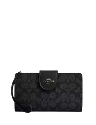 Coach Phone Wallet In Signature Canvas Charcoal Black