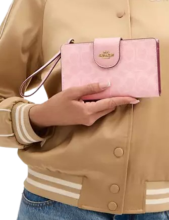 Coach Phone Wallet In Signature Canvas Powder Pink