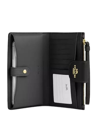 Coach Phone Wallet In Signature Canvas Walnut Black