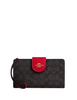 Coach Phone Wallet In Signature Canvas Walnut Bold Red